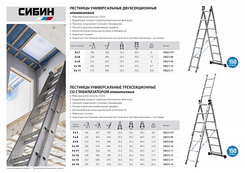 Лестница двухсекционная СИБИН, макс. высота 364 см.
